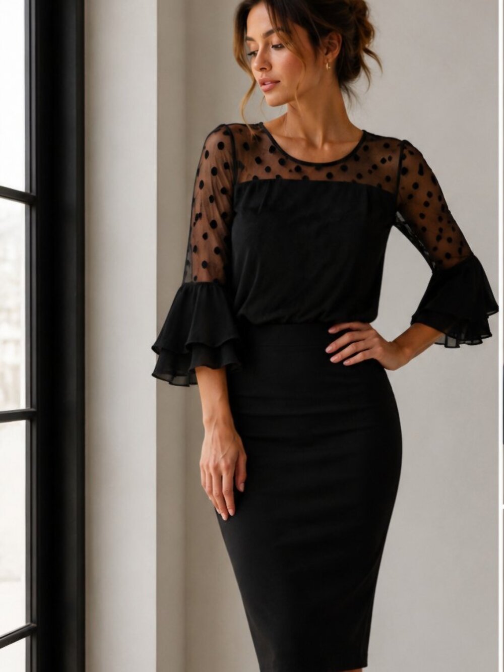 Unique Spectrum black goth boho Polkadot bell sleeves 2X